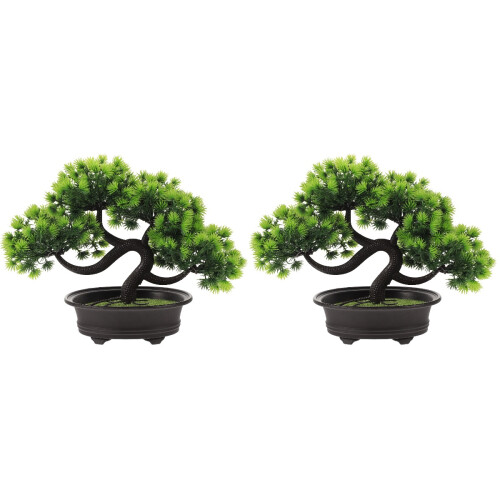 2St Groene Nepden Bonsai Plastic Decor Voor Binnenruimtes