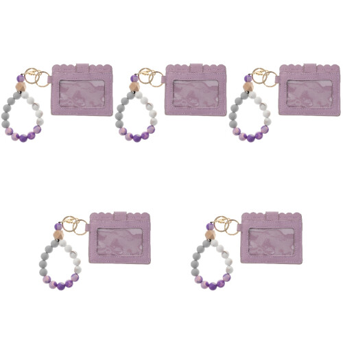 5Pièces Bracelet - Violet Petite Pochette Et Perles Bois
