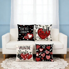 ColorLife Hello Valentine pudebetræk med hjerteformede blade, 40x40 cm, Be Mine Buffalo Plaid & Polka Dot, kompatibel med standardpuder