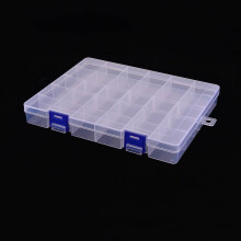 Opbergdoos voor kralen van polypropyleen (PP), 30 vakken met 5 verstelbare tussenschotten, rechthoekig, transparant, 21,7 x 16,8 x 2,8 cm, gat: 8 mm