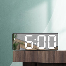LED Digital Alarm Clock with Mirror, Temp/Date Display, Sound Control, Auto Dimming, 12/24H, USB/Battery Powered, Compact Black