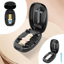 Portable Pill Cutter & Splitter for Small/Tiny Pills, 1/2 & 1/4 Splits, Stainless Steel Blade, 2-in-1 Storage + Cleaning Brush