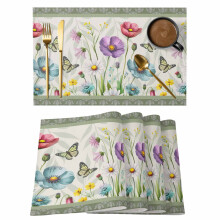 Platzsets mit Frühlingsblumenmuster, 1er-Set, grüner Rand