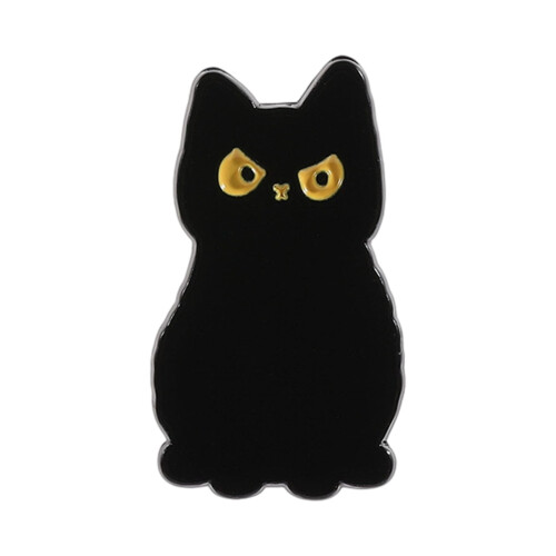 Sort kat metalbroche, emaljefinish, 2,9 cm