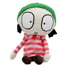 Boneca de Pelúcia Sarah e Pato, Personagem de Desenho Animado, Brinquedo de Pelúcia com Roupa Listrada, Gorro Verde (Vermelho - 30 cm)