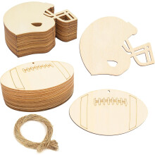 36 unfertige Holzfiguren in Form von Fußball und Rugbyhelm für DIY-Bastelarbeiten, Türhänger, Sportpartys und Heimdekoration
