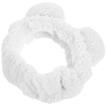 Diadema de tela con orejas de oso para maquillaje y lavado facial en color blanco.