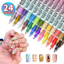 Set di 24 pennarelli per nail art, pennarelli acrilici da 0,5 mm per manicure e fai da te – Inchiostro ad asciugatura rapida da 10 ml, compatibile