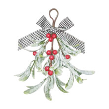 O AMOR É ETERNO - Enfeite de Natal com Visco Artificial de 23cm, Buquê de Bolas de Beijo com Laço de Veludo Vermelho e Frutos Silvestres,