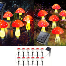 Guirlande lumineuse solaire LED en forme de champignons pour extérieur, 12 champignons colorés, étanche IP65, 12 modes d'éclairage,