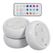 Nabíjateľné LED osvetlenie pod skrinku s 3 svetlami a diaľkovým ovládaním, biele ABS do kuchyne a šatníka