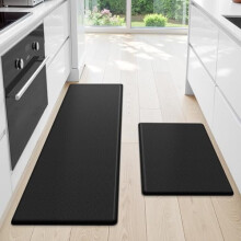 Ensemble de 2 tapis de cuisine rembourrés, anti-fatigue et antidérapants, 44 x 76 cm + 44 x 119 cm, noirs