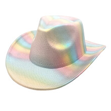Elegantti cowgirl-hattu polttareihin, sateenkaari-cowgirl-hattu, leveälierinen