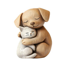 Pekkaxy Holzskulptur eines Katzenpaares, 2D-flache Schreibtischdekoration, einzigartiges Geschenk für Katzenliebhaber, auch für Zuhause und Büro