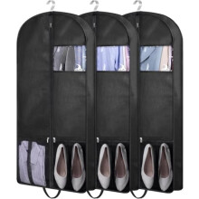 43" (109 cm) lange, mit Zwickel versehene Hänge-Anzugsbeutel aus Netzgewebe (3er-Pack, Schwarz) für Kleiderschrank und Reisen – geeignet für