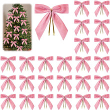 Laços de Natal Pekkaxy em veludo vermelho, 30 unidades, 8,9 cm x 8,9 cm, decoração rústica para árvore/guirlanda/ornamentação, embalagem de
