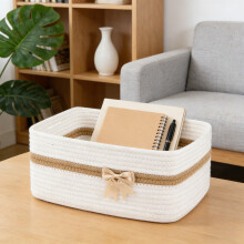 Bathroom Storage Baskets Colorful Striped Bin White Bow Accent Ceramic Sink Backdrop Personal Item Organizer Home Decorative Storage