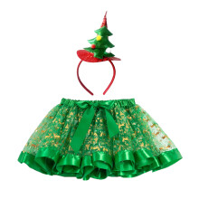 AWZXDE Kids Girls Christmas Cartoon Tutu Skirt For Girls Carnival Ballet Dance Party Skirt With Hairband Set Green