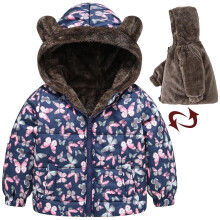 Shldybc Hooded Down Jacket for Toddlers, Flower Print Plush Winter Coat – Purple, 2-3Y, Compatible with Kids