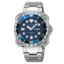Herenhorloge met quartz uurwerk, roestvrijstalen band, lichtgevende wijzers en waterbestendigheid.