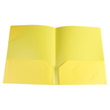Robuste gelbe 2-Fächer-3-Zinken-Kunststoffmappen, DIN A4-Format, kompatibel mit Standard-Schul-/Bürobedarf