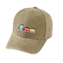AWZXDE Barnevasket baseballhatt med retrotogdesign, justerbar solhatt for gutter og jenter, utendørsaktiviteter, 2–8 år, khaki