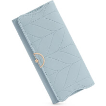 Leren portemonnee voor dames, drievoudig opvouwbaar, RFID-blokkerend, kaarthouder, clutch met ritsvak, lichtblauw
