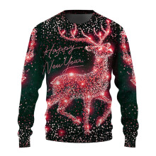 Heren Santa Sweatshirt met rendierprint, lange mouwen en ronde hals, modieuze trui voor de feestdagen, gezellig en comfortabel.