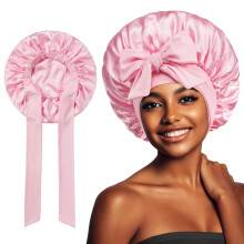 Satijnen slaapmuts met strikband, zijden slaapmuts voor vrouwen, slaapmutsen voor dames, zijdezachte dubbellaagse slaapmuts voor krullend haar met