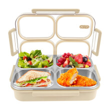 Boîte à repas en acier inoxydable, 1,6 L (54 oz), type bento, 4 compartiments étanches, idéale pour le travail, les voyages, le bureau et les