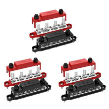 Bloco de distribuição de energia 6x250A12V para áudio automotivo – 4 pinos de 3/8", 6 parafusos de 8", 3 pares de barras de distribuição 12V