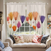 Orange floral curtain valance beige 36x63 inch