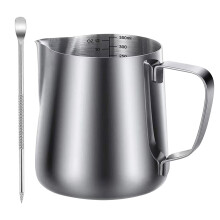 Jarra para espumar leche de 600 ml/20 oz y jarra de 350 ml para cafetera. Jarra de acero inoxidable con marca de medición y bolígrafo decorador