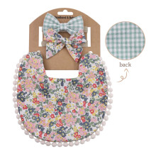 FAMTKT Toddler Baby Bandana Drool Bibs for Boys Girls Newborn, Baby Plaid Print Linen Cotton Double Sided Saliva Headband Set