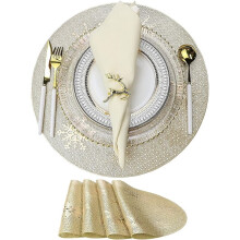 4 Pack Round Gold Placemats,Hollow Out Pressed Vinyl Tablemats,Washable Non-Slip Place Mats for Christmas Wedding Thanksgiving Party (Golden)