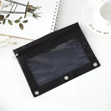 Pencil Pouches Smooth Zipper 3 Ring Binder Pencil Pouch Multi-Color Pencil Case for Binder Clear Top Binder Pencil Pouch Pencil Bag (Black)