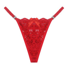 See Through Flower Lace Thongs Panties Nightclub Briefs T-Back Underwear Low Waist Bowknot G-String for Women Lingerie