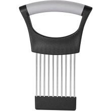 Support coupe-oignons en acier inoxydable avec couvercle – pour oignons, œufs, tomates, citrons ; compatible lave-vaisselle (noir/gris)