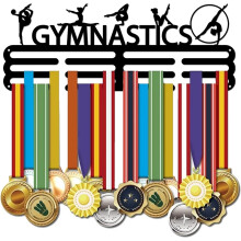 Présentoir mural en métal pour médailles de gymnastique – Support en fer, 40 x 15 cm, noir, compatible avec les médailles de gymnastique