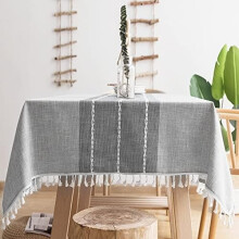 Cotton Linen Rectangular Tablecloth, Wrinkle Resistant & Waterproof, Machine Washable with Tassels, 55"x102", for 8-10 Seats