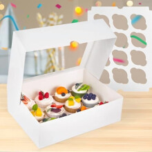 2er-Pack weiße Cupcake-Behälter, 12 Stück mit Sichtfenster, 24 Gebäckboxen für Geburtstagsfeiern und andere Anlässe