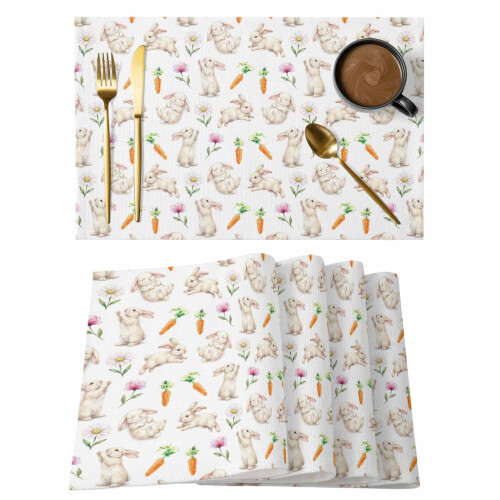 Easter Rabbit Placemats Orange Carrot Pink Flower 12
