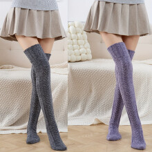 2-Pair Women's Thickened Knee-High Stockings, Thermal Winter Tights with Fleece-like Texture (Grey & Burgundy), Elegant Over-the-Knee for