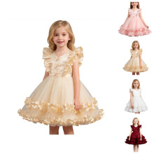 Tüllkleid mit kurzen Ärmeln zum Geburtstag – Puffärmeliges Netzkleid für Kinder von 2-8 Jahren, ideal für die erste Feier und Partys, süßes