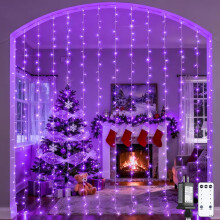 Rideau lumineux LED violet, 300 ampoules avec télécommande