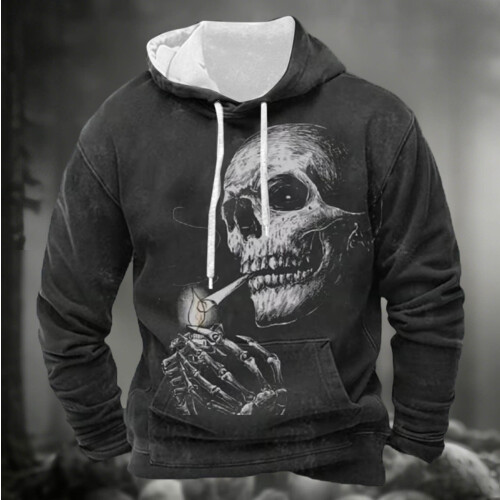 Sweat à capuche à manches longues imprimé squelette d'Halloween