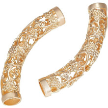 Stück gebogene Röhrchenperlen, 18 Karat vergoldet, tibetischer Stil, hohle Schiebeperlen, 5,5 mm Loch, zur Armbandherstellung – kompatibel mit