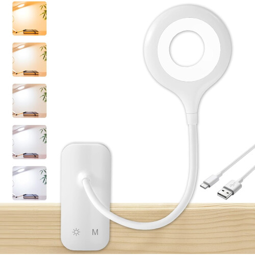 Lampe de lecture à pince rechargeable avec commande tactile flexible