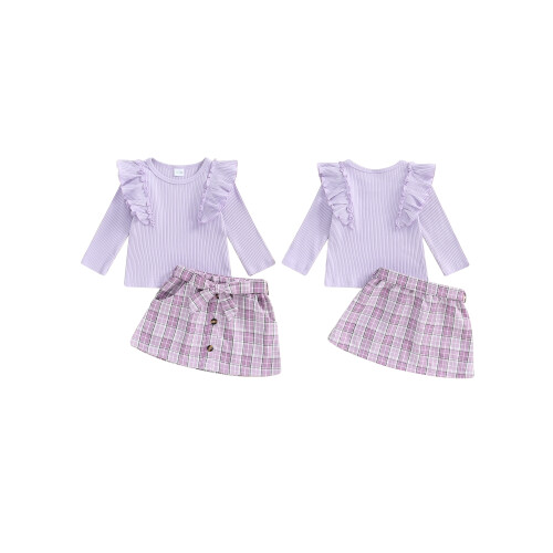 (6-12 Months, Purple) Φθινοπωρινό ντύσιμο για φούστα καρό. 1