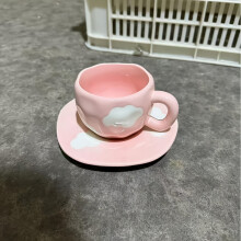 10.82 oz Ceramic Cup & Saucer Set, Underglaze Cloud Pattern, Hand-Painted Afternoon Tea Set, Light & Luxurious, Retro Girly Heart-Shaped –